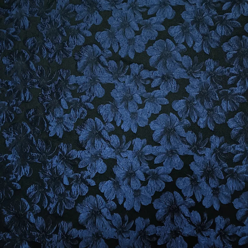 tissu polyester jacinthe fleuri brillant résistant intempéries largeur 155cm couleurs bleu noir