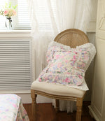 housses coussin fleur rose feuilles vertes vintage romantique opalescent adhésif rubans blancs coton carré