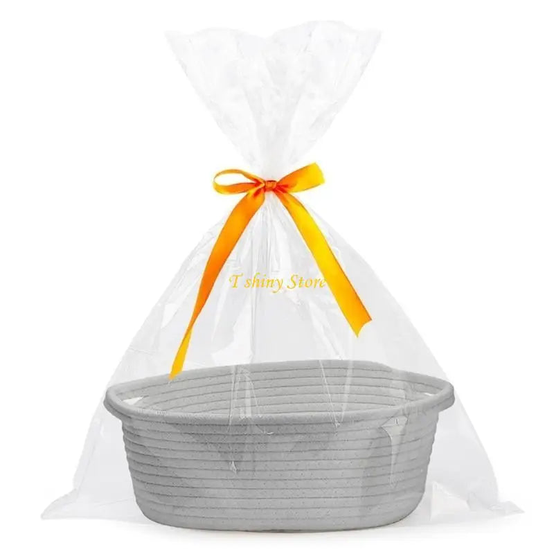 panier ovale tissé moderne rose bleu gris jaune poignées transparent sac