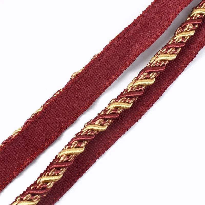 ruban décoratif tissé motifs dorés rouge marron bleu vert violet noir 7mm polyester classique