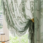 rideau floral vintage polyester translucide salon blanc vert