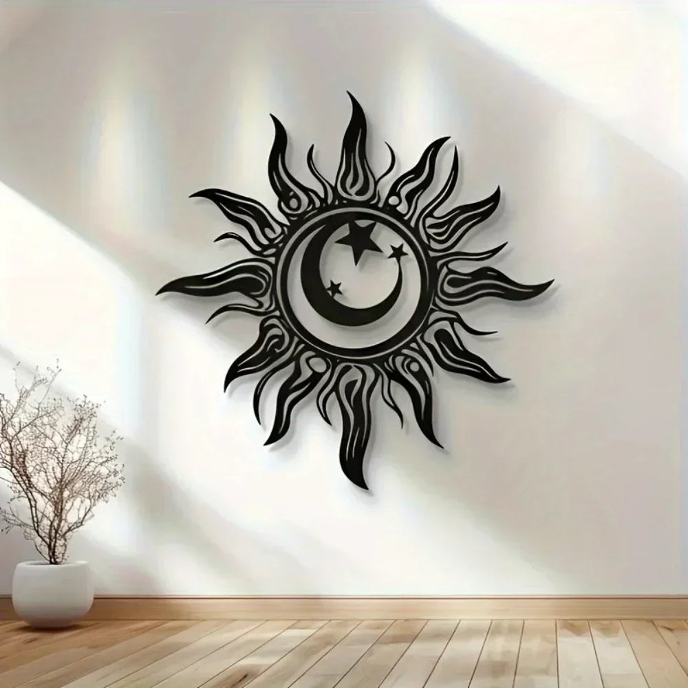 décoration murale soleil lune étoiles adhésif noir tribal opacité métal robusteintérieur bohème mystique