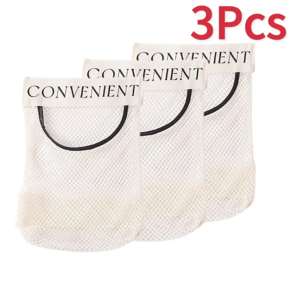 sacs rangement polyester muraux adhésifs velcro blanc beige noir minimalistes translucides mailles tissées 25x30cm