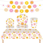assiettes papier fleurs anniversaire serviettes nappe tablecloth festive children birthday decoration
