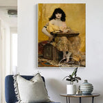 toile d'art impression moderne femme orientaliste couleurs jaune beige sans cadre aquarelle