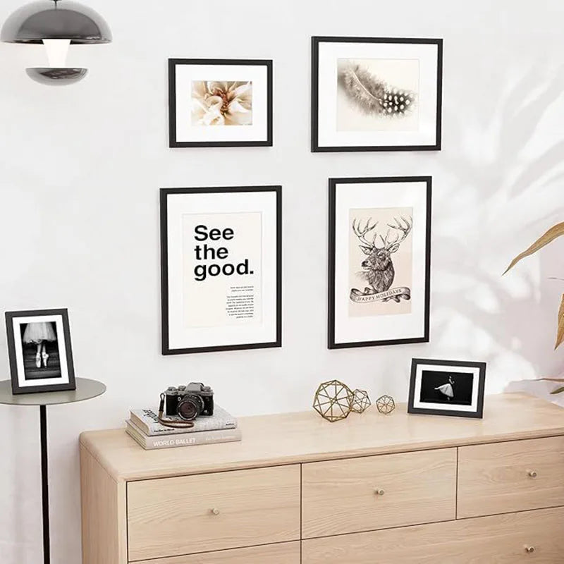 cadres photo bois clair noir blanc modernes minimalistes muraux affichage support pliable