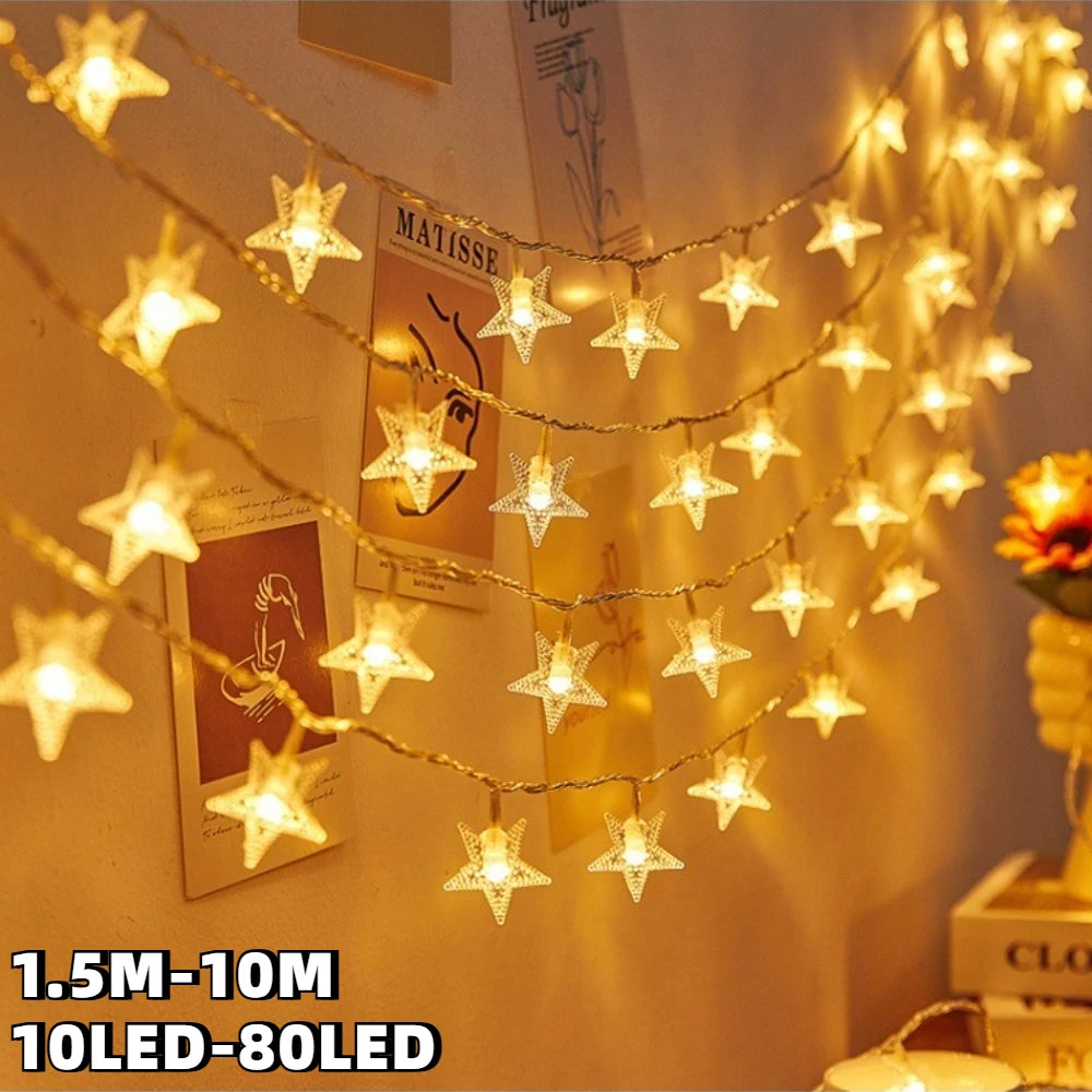 guirlande lumineuse led étoiles blanches dorées décoration noël mariage fête intérieur extérieur clips fixation