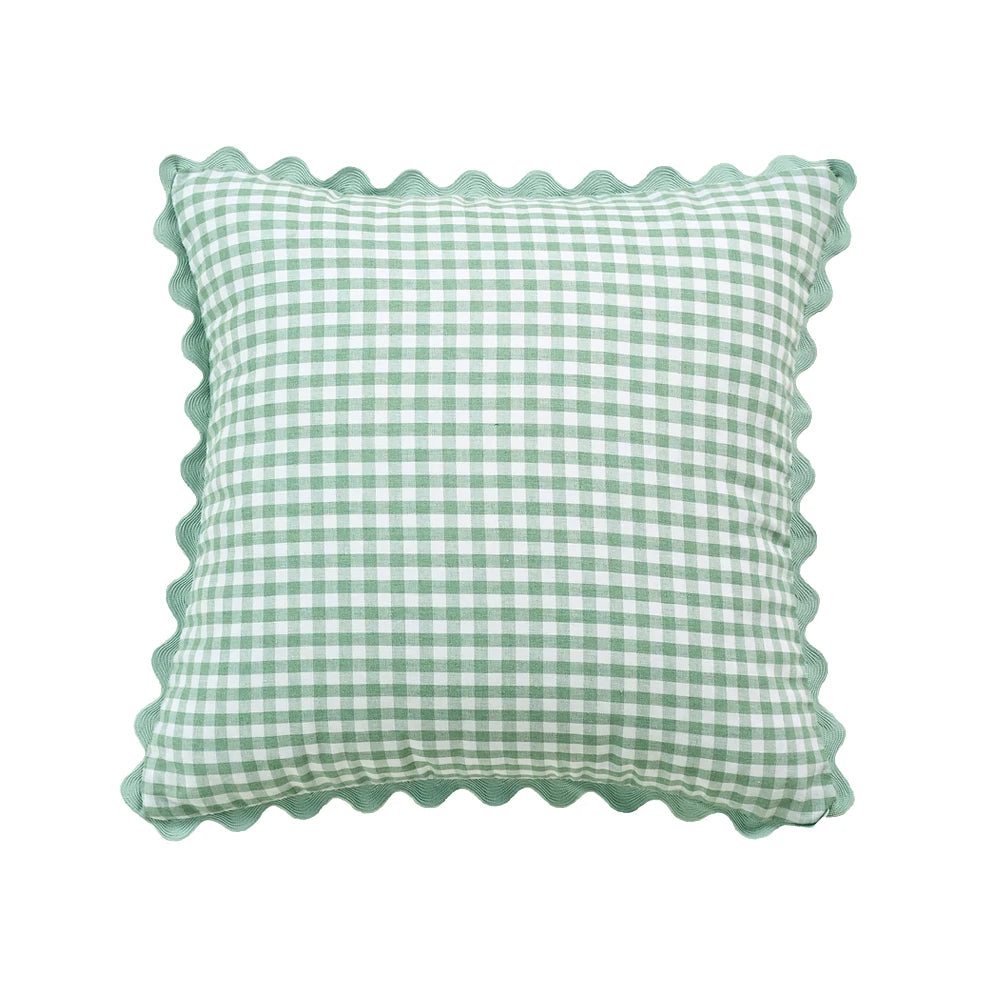 taies d'oreiller carreaux douces moderne confortables lit maison couleurs vert jaune rose orange beige