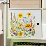 sticker mural décoration toilette fleurs tournesols papillons moderne pvc multicolore illustration réaliste