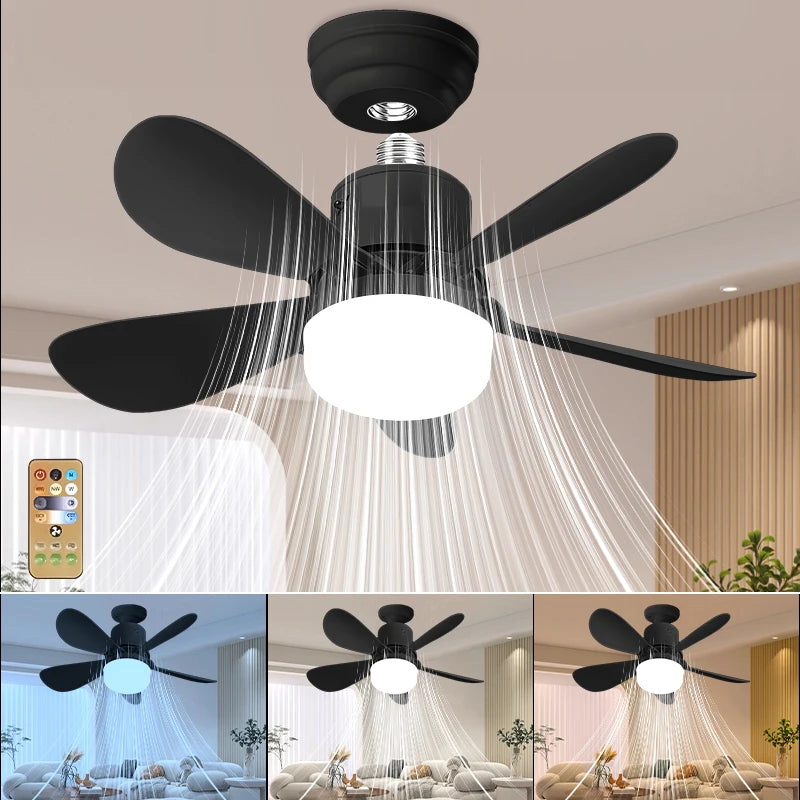 ventilateur lampe intégrée noir blanc moderne minimaliste télécommande inclusion lumière pales abs