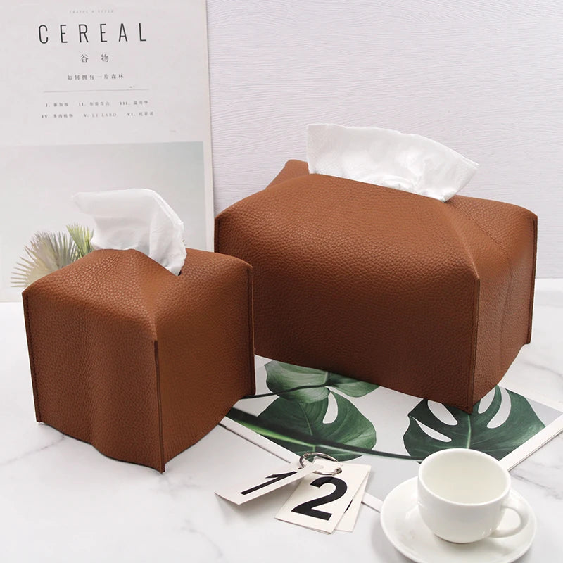 boîte mouchoirs simili cuir moderne blanc bleu rose marron minimaliste