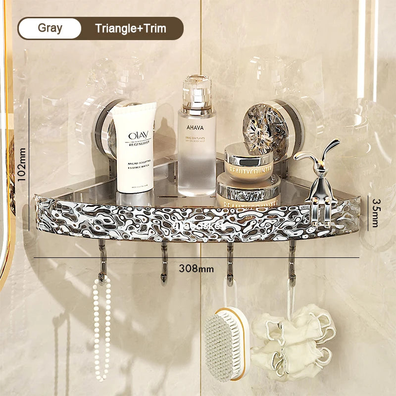 étagère salle bain adhésive transparente motif floral moderne crochets supports adhésifs