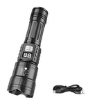 lampe torche led rechargeable zoom télescopique lumière intense mode réglable rainures antidérapantes noire moderne