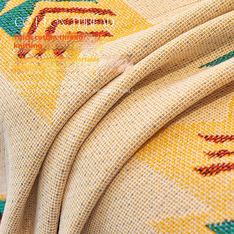 serviette canapé motif aztèque coton polyester moderne beige rouge vert bleu jaune tissé franges