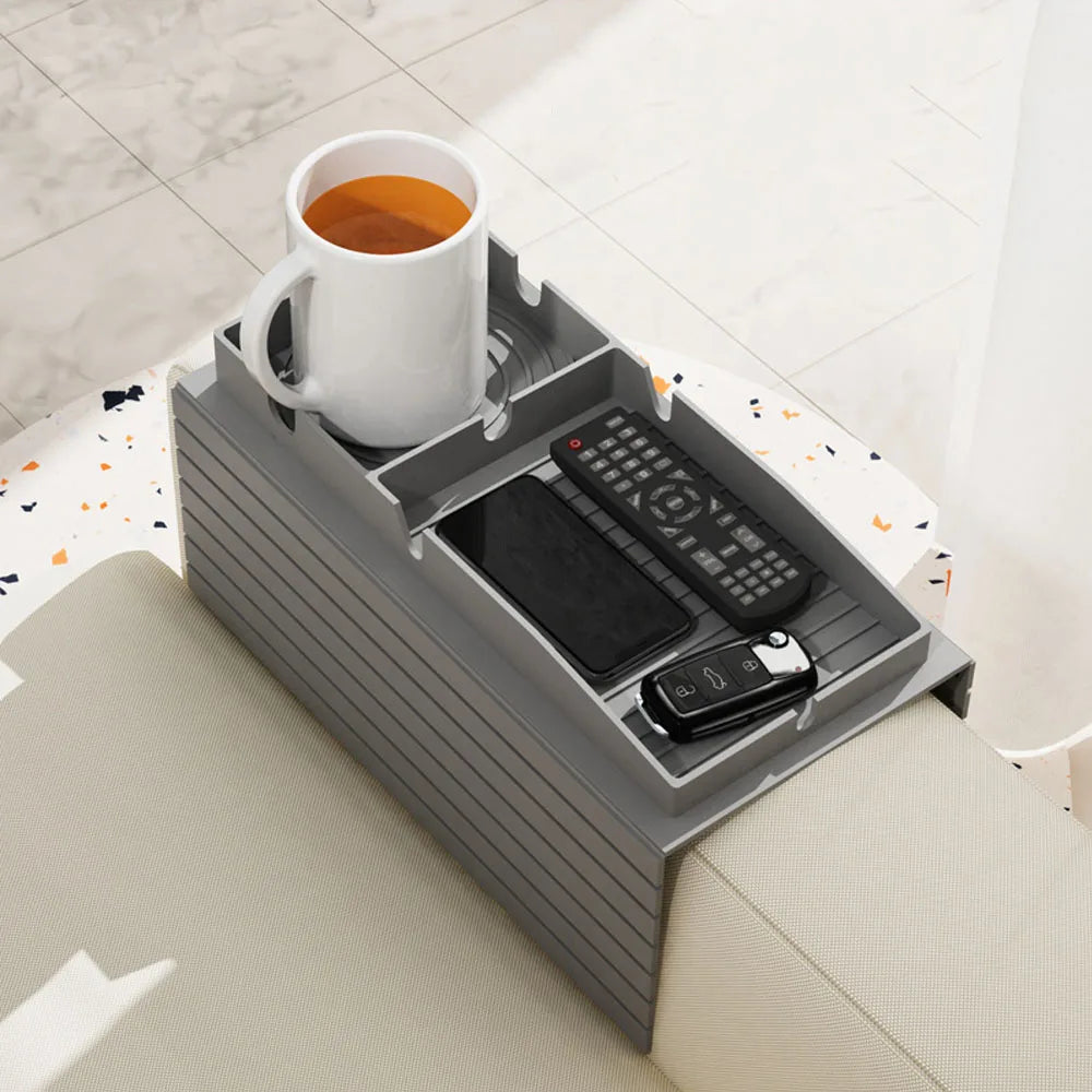 plateau silicone gris rainuré moderne plateau accoudoir canapé rangement tasses collations télécommande