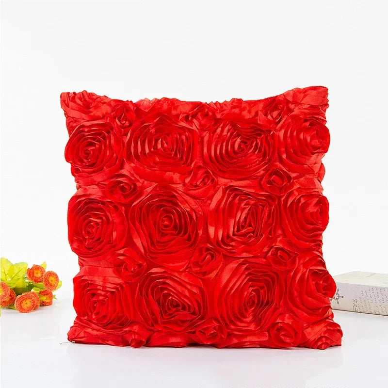 taies oreiller rose motif roses élégantes 40x40cm polyester fermeture glissière carreaux décoratifs rouges