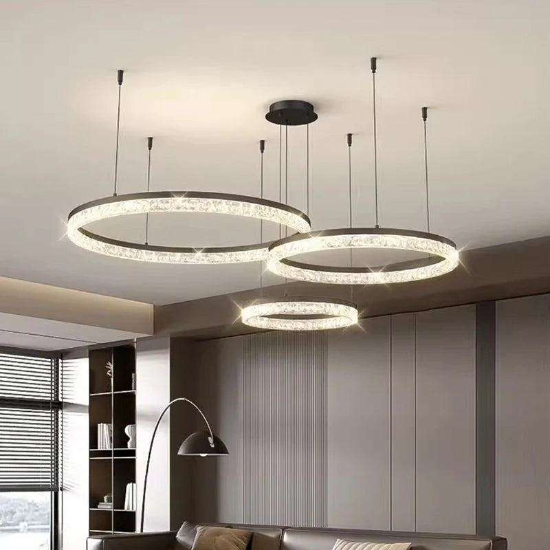 suspension lumineuse moderne pendentif cristal noir blanc gris circulaire brillant 90 260V LED dimmable