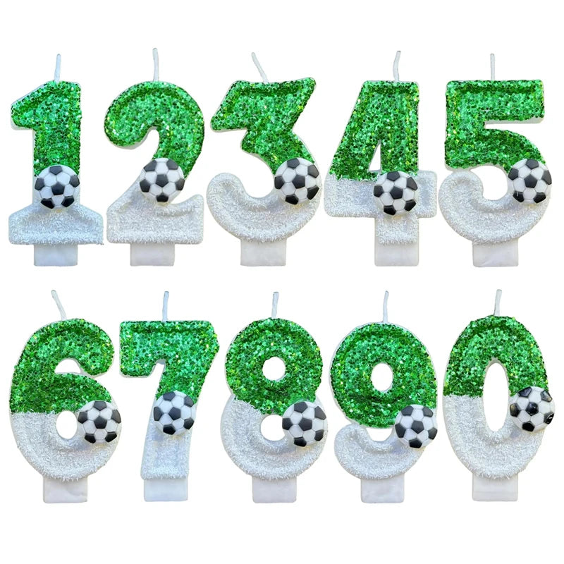 bougies anniversaire forme chiffres vert paillette ballon football clips décoratives thème sportifs numérotation enfants