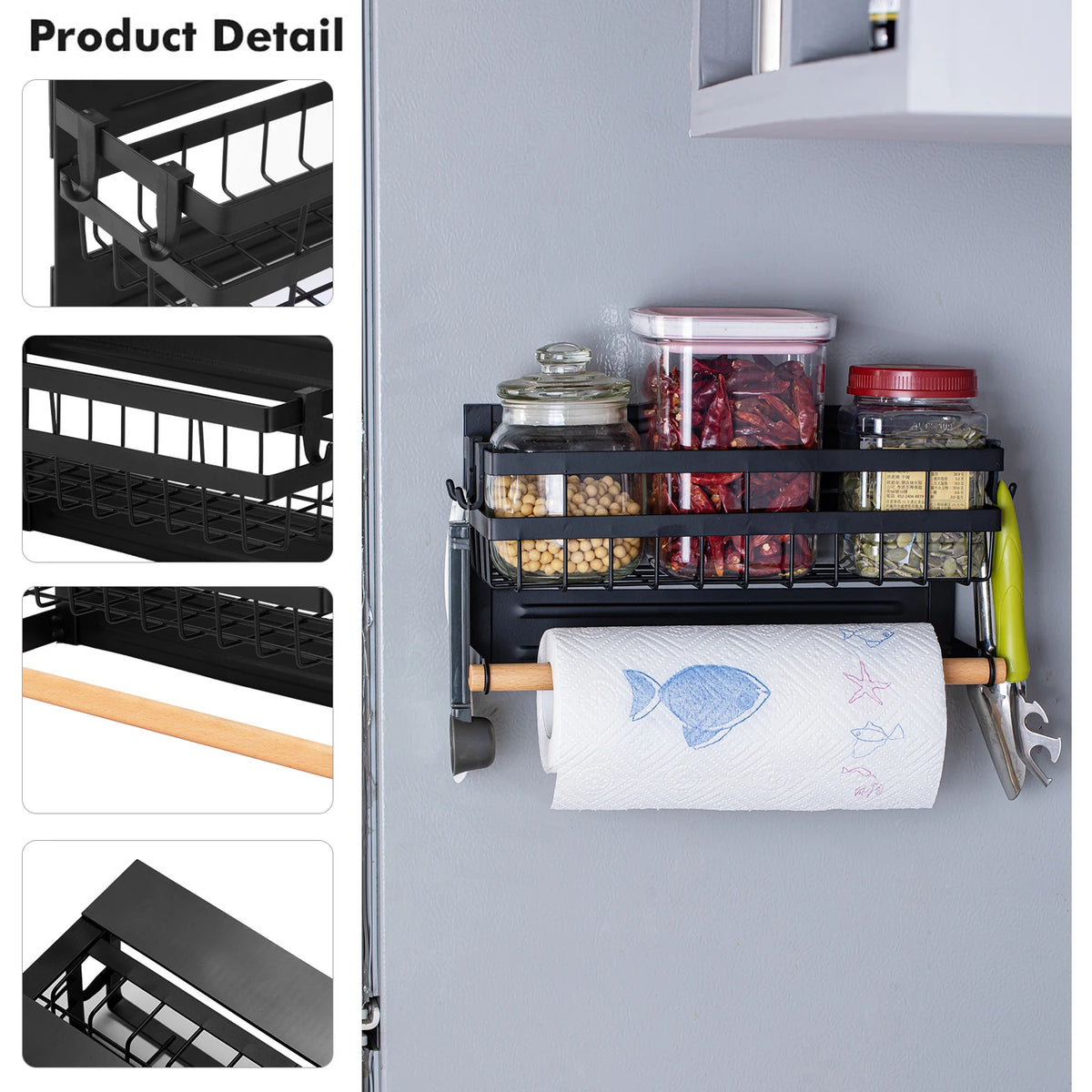 étagère cuisine acier inoxydable noire moderne adhésive pots épices serviettes papier porte huile