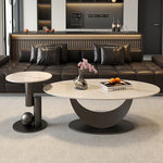 table basse ovale moderne blanche effet marbre gris salon meuble bois luxe