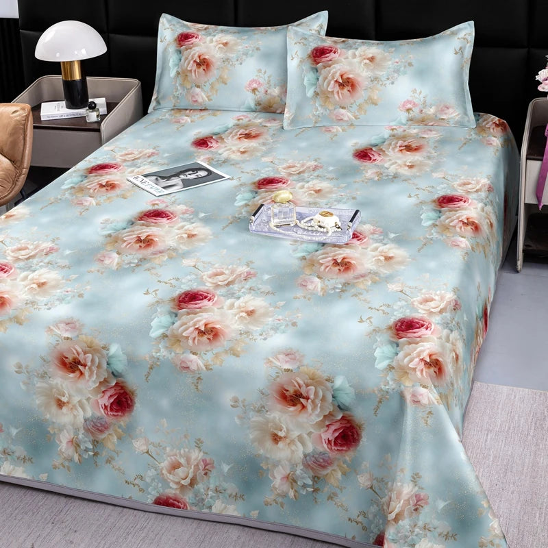 drap lit complet fleurs classique vert clair bleu clair beige violet rose adultes chambre