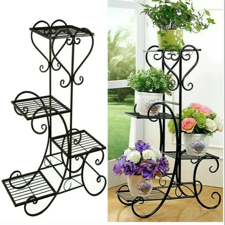 étagère plante métal niveaux noir blanc floral art nouveau pieds rondèles
