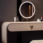 coiffeuse moderne maquillage miroir lumineux tabouret compartiments tiroirs étagère arrière beigeclair minimaliste