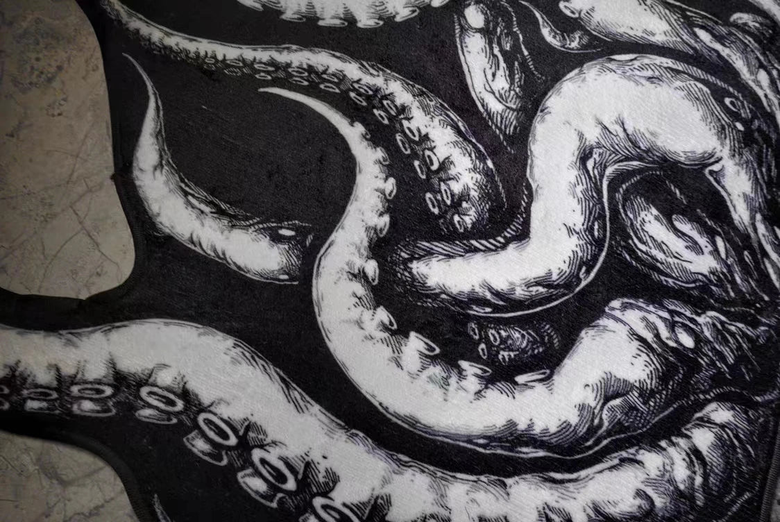 tapis noir blanc tentacules octopus daim antidérapant résistant décoloration artique fin