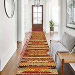 tapis runner ethnique motifs géométriques polyester imperméable rouge orange bleu