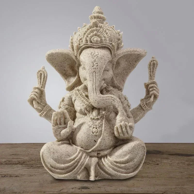statue ganesha résine sculptée décorative religieuse éléphant fleurs blanches maison