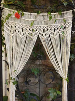rideau macramé coton beige clair motif géométrique franges boho chic décoration intérieur séparation porte