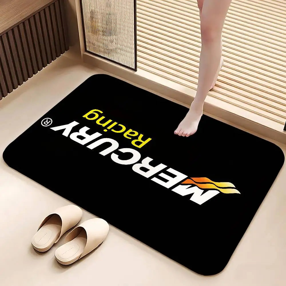 tapis anti dérapant moderne logo mercury racing noir jaune salon salle bain entrée 100x150cm