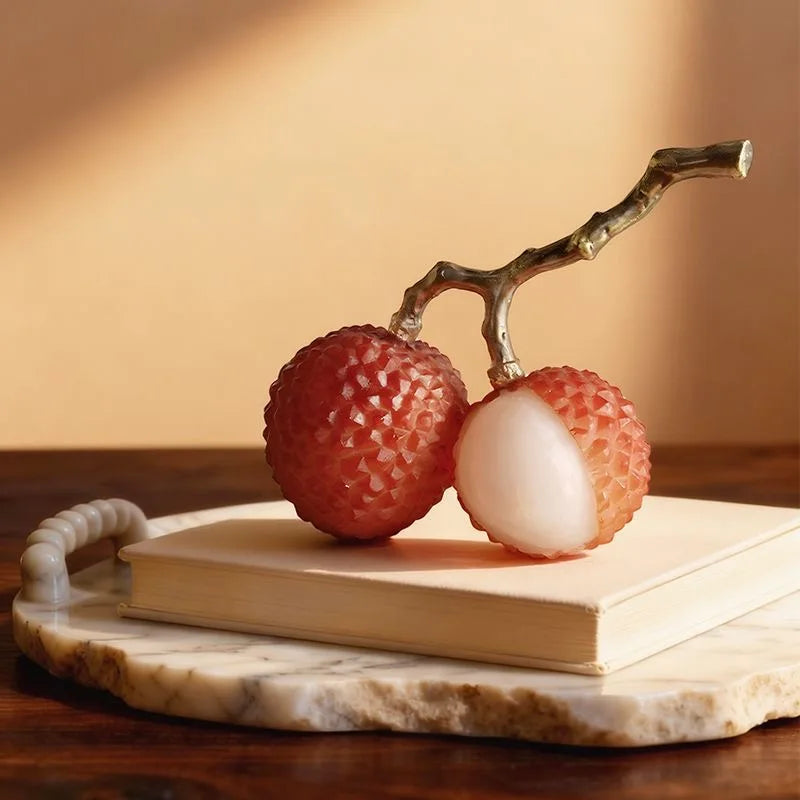 sculpture fruit lychee citronnier ornement décoration intérieure moderne citron bronze feuilles rouge blanc