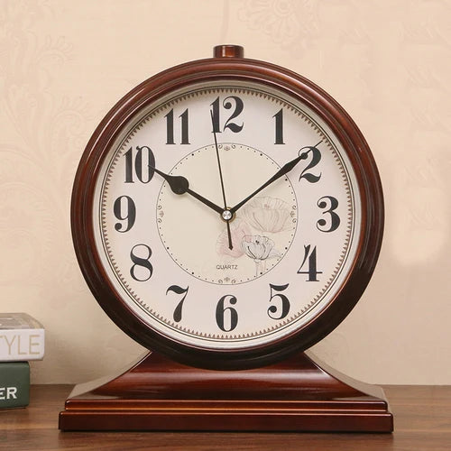 horloge table bois marron vintage aiguille quartz circulaire simple