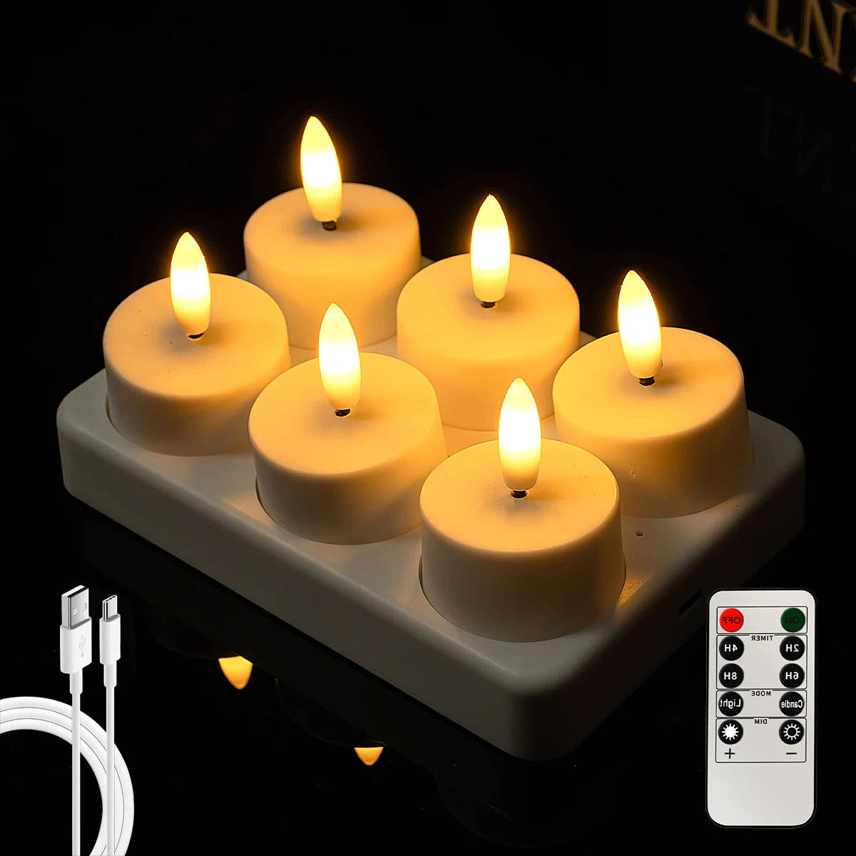 bougies led rechargeables blanc modernes télécommande boîte rangement câble usb 12pcs 4pcs 6pcs