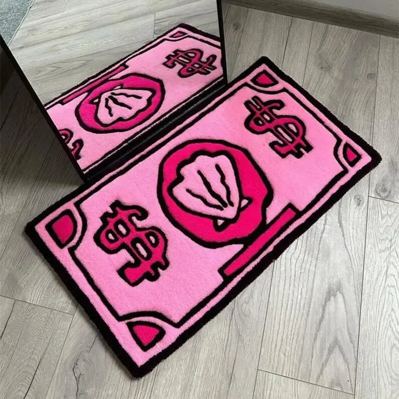 tapis imperméable anti statique dessin animé billets motifs geometriques moderne vert rose bleuclair beige