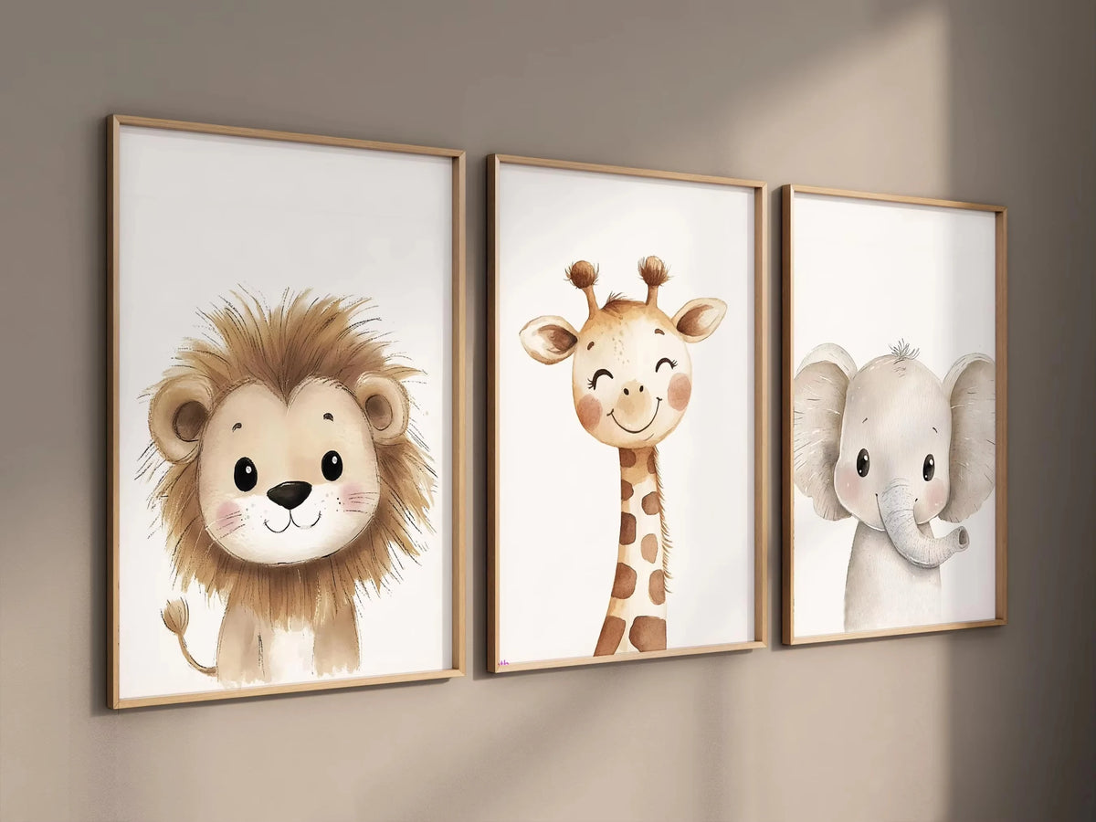 affiches animaux mignons girafe lion éléphant moderne décoration enfant sans cadre encre imperméable toile