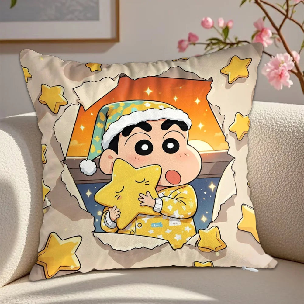 housse coussin carrée décorative dessin animé shin chan blanc lit salon maison