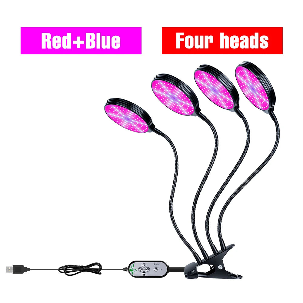 lampe croissance led noir moderne minuterie usb 5v têtes crochets réglable auto