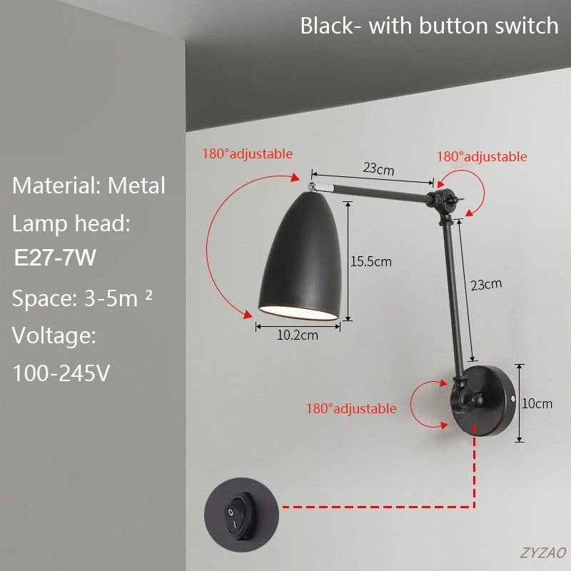 lampe murale articulée moderne argenté noir blanc réglable éclairage ambiance vis fixation chambre salon