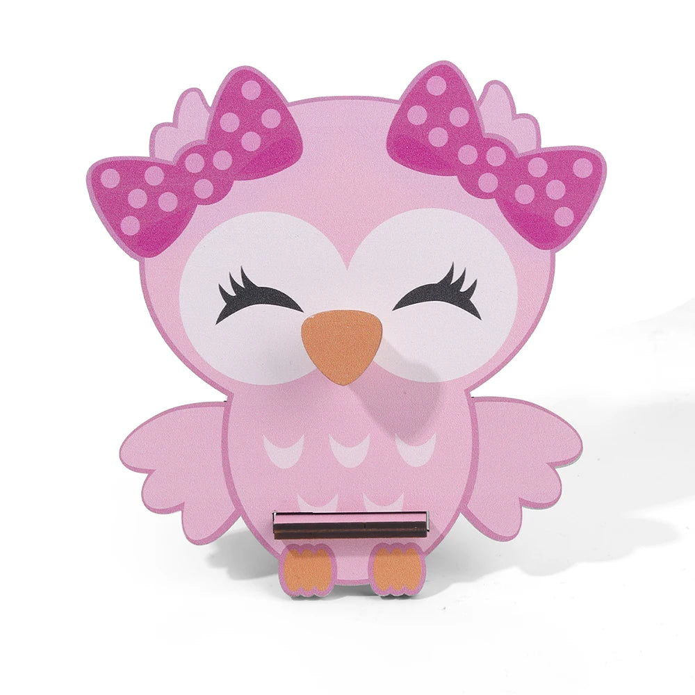 présentoir lunettes forme chouette kawaii rose marron bois décoratif maison plumes nœuds mignon