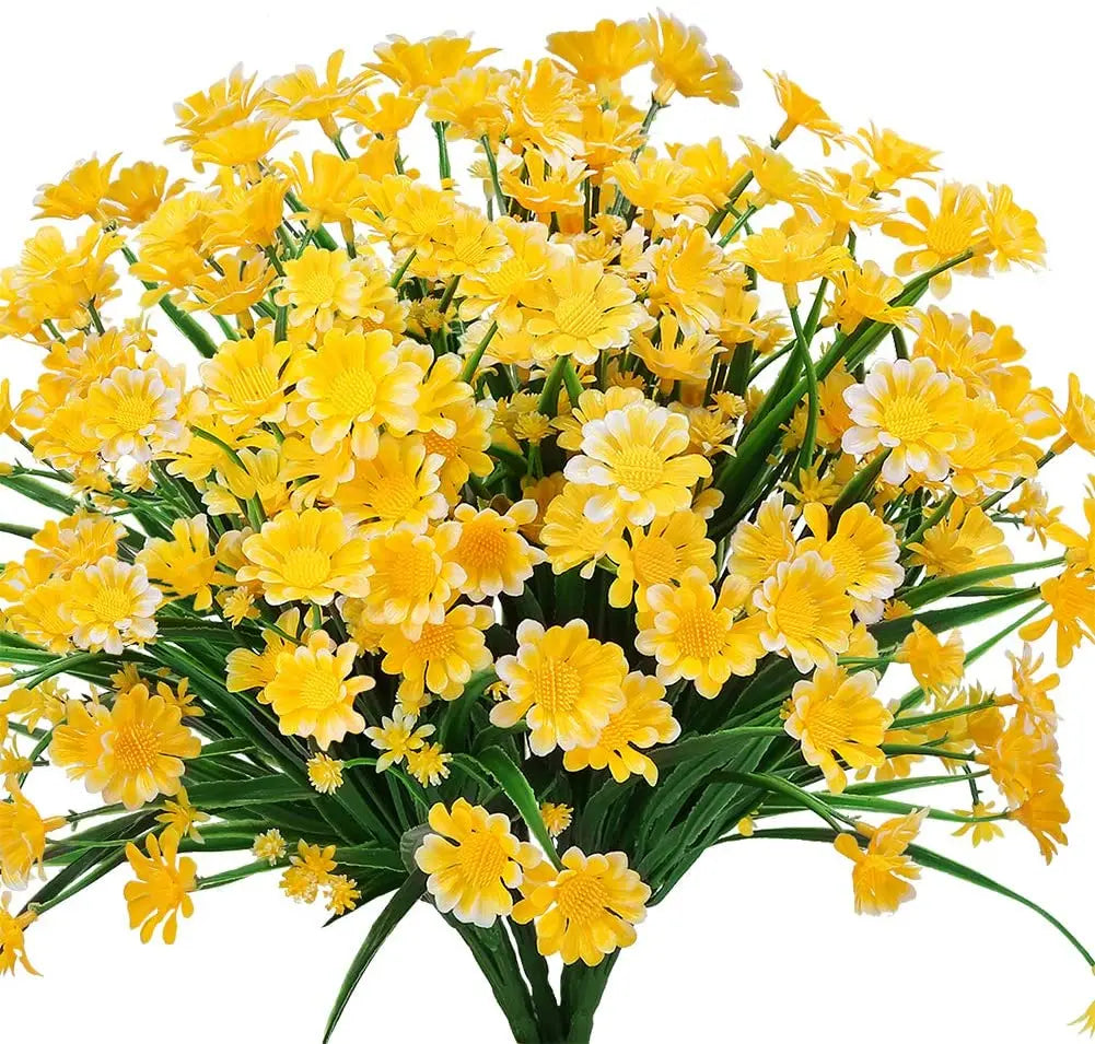 décoration extérieure bouquet artificiel fleurs simples feuilles vertes moderne blanc vert