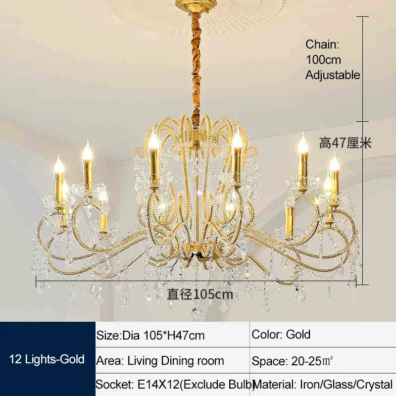 lustre doré cristal pendants élégant classique baroque suspension chambre salon