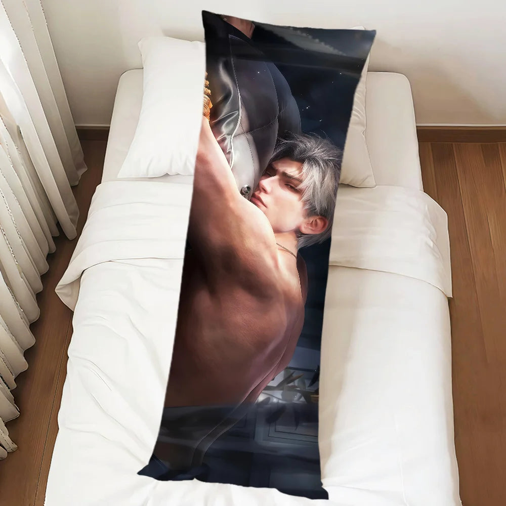 housse coussin allongée imprimé homme musclé noir gris moderne illustratif double face