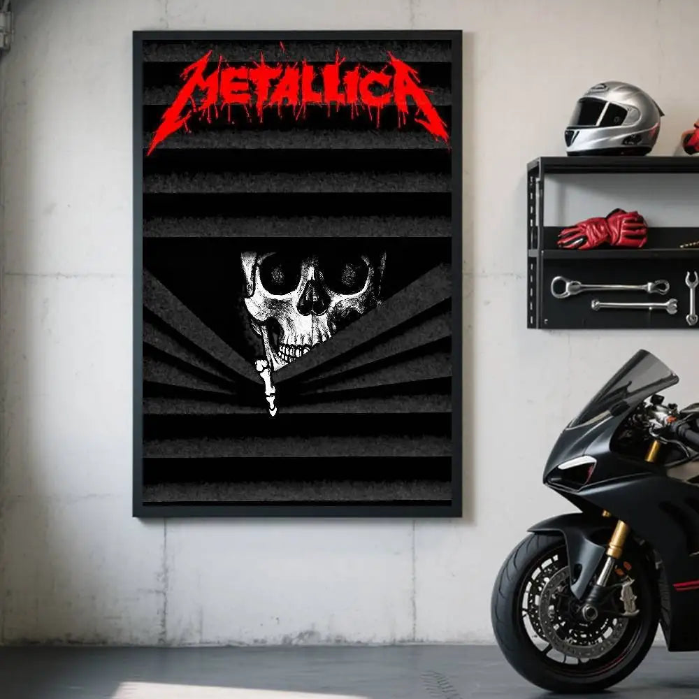 affiche autocollante metallica logo rock graphique cadre noir rouge blanc chambre