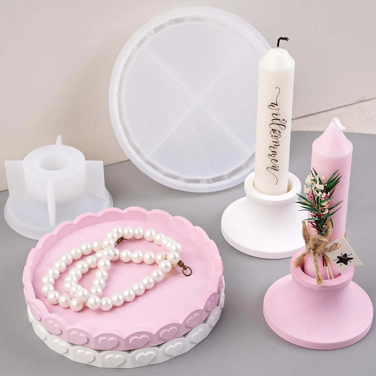 plateau silicone forme cœur présentation bijoux support bougie moulage résine plâtre