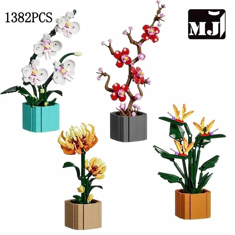 ensembles plantes artificielles fleurs simples variées blanc rouge jaune vert modernes plastique petits pots