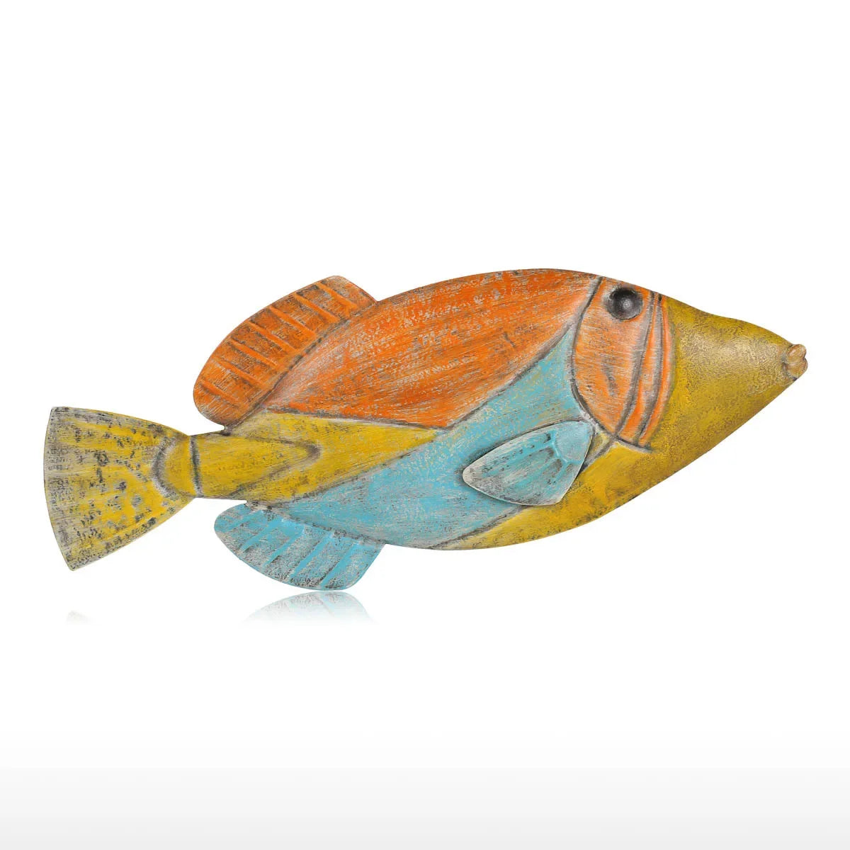 sculpture poisson métal bleu blanc jaune artisanal décoratif mur opacité