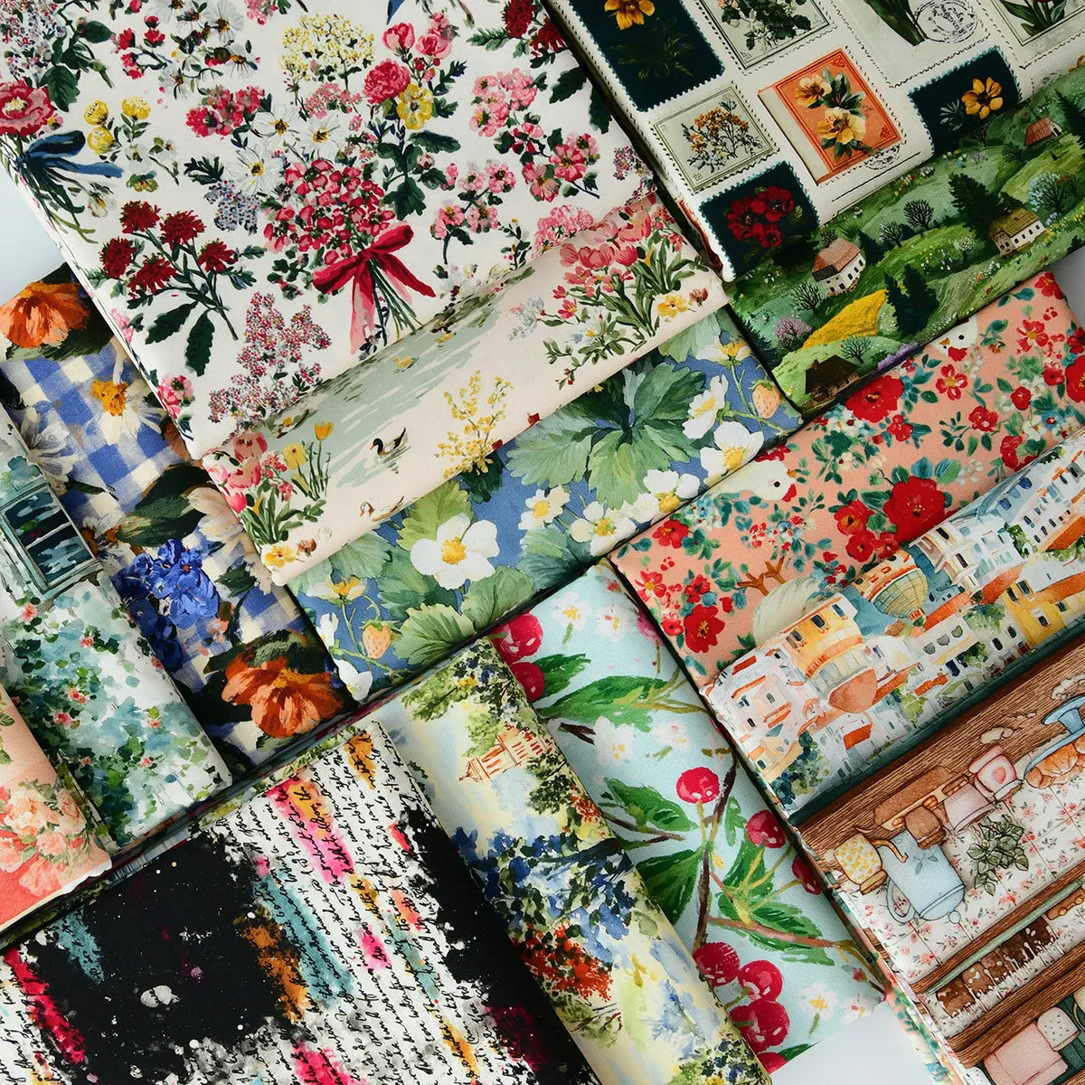 tissu coton imprimé floral vintage motifs champêtres opaques bricolage popeline 145cm DIY