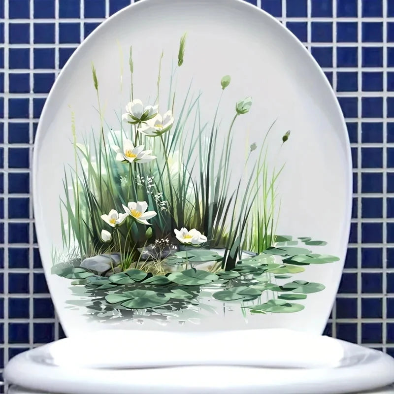 sticker mural paysage aquatique fleurs blanches herbe réaliste adhésif intérieur extérieur carreaux muraux moderne